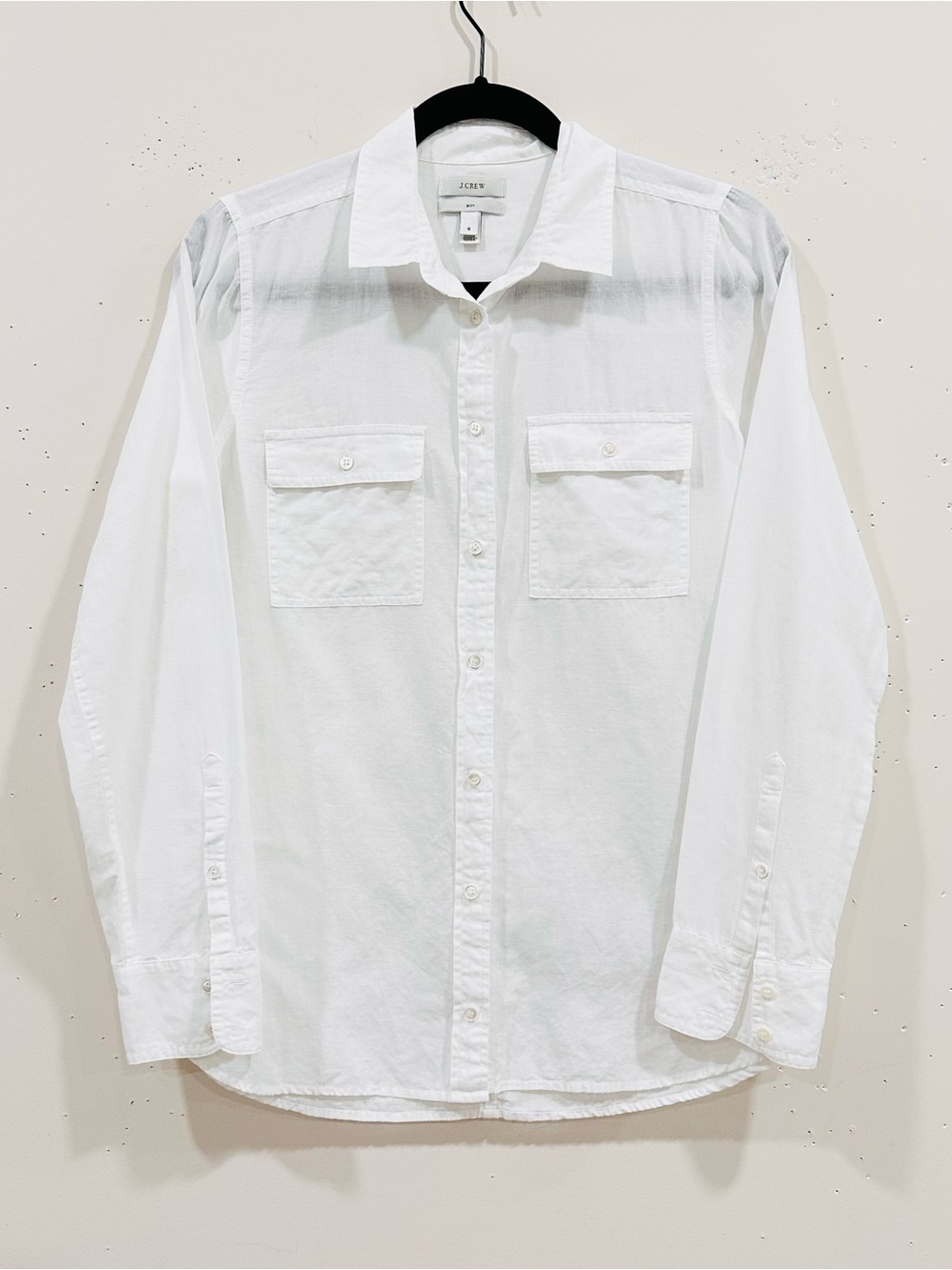 J.Crew Women's Boy Shirt Size 8 White Cotton Linen Blend Utility Double Pocket M